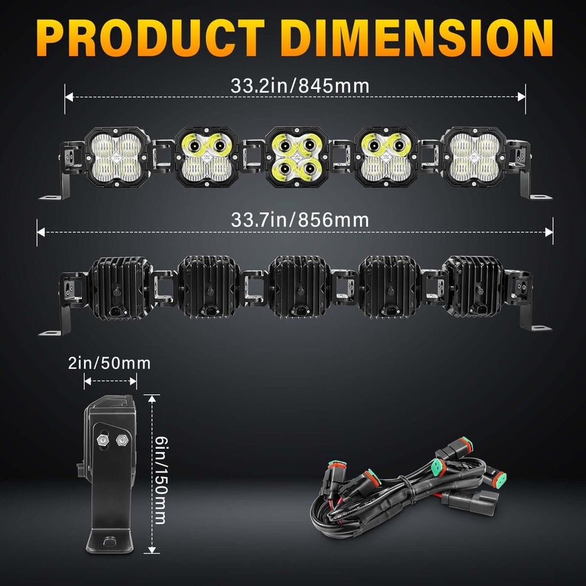 X-Linkable 34" 150W Off-Road LED Light Bar – 5-Light High Output Combo Beam, IP67 Waterproof Tapaodu Designs-LED Lighting