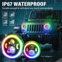 7 Inch Jeep Wrangler RGB LED Headlights - Bluetooth APP Controlled Color Changing Front Lights