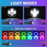 7 Inch Jeep Wrangler RGB LED Headlights - Bluetooth APP Controlled Color Changing Front Lights