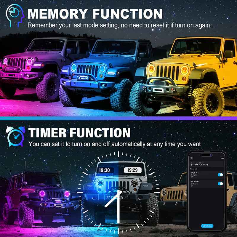 7 Inch Jeep Wrangler RGB LED Headlights - Bluetooth APP Controlled Color Changing Front Lights