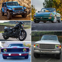 7 Inch Jeep Wrangler RGB LED Headlights - Bluetooth APP Controlled Color Changing Front Lights