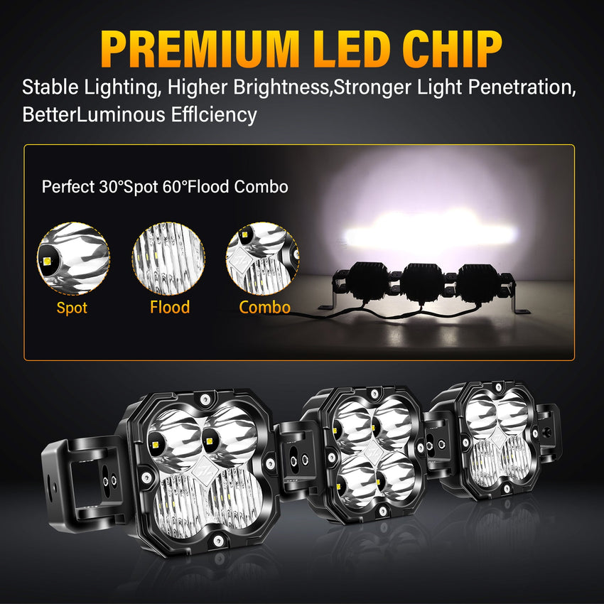X-Linkable 21" 90W LED Light Bar - 3-Light Flood & Spot for Off-Road Trucks Tapaodu Designs-LED Lighting