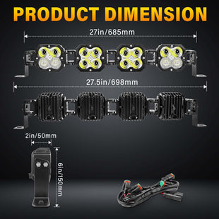X-Linkable 28" 120W Off-Road LED Light Bar – 4-Light High Lumen Combo Beam, IP67 Waterproof Tapaodu Designs-LED Lighting
