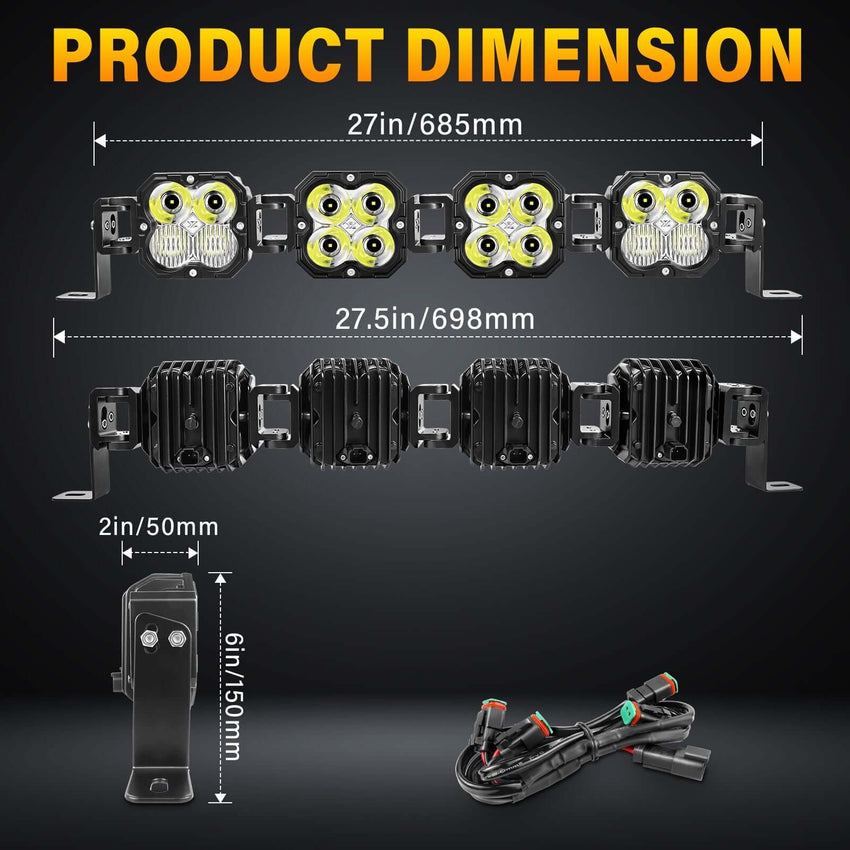 X-Linkable 28" 120W Off-Road LED Light Bar – 4-Light High Lumen Combo Beam, IP67 Waterproof Tapaodu Designs-LED Lighting