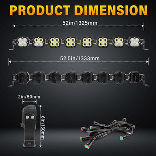 X-Linkable 53" 240W Ultra-Bright LED Light Bar –8-Light Dual Optic Combo dimensions diagram