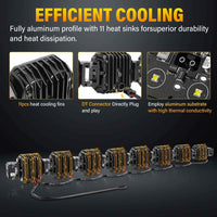 Image showing cooling system of X-Linkable 53" 240W Ultra-Bright LED Light Bar with 11 heat sinks for durability.