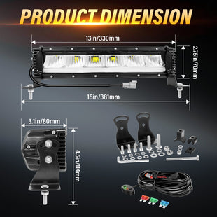 Qihang Series 13" 40W 2-in-1 LED Light Bar with Amber DRL - 4000 Lumens High Visibility Anti-Glare LED Light Bar, IP67 Waterproof Flexible Silicone Design, DT Plug and Play 12V for Cars/Trucks/SUVs Tapaodu Designs
