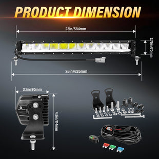 Qihang Series 23" 80W 2-in-1 LED Light Bar with Amber DRL - 8000 Lumens High Visibility Anti-Glare LED Light Bar, IP67 Waterproof Flexible Silicone Design, DT Plug and Play 12V for Cars/Trucks/SUVs Tapaodu Designs