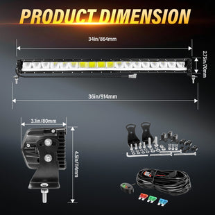 Qihang Series 34" 120W 2-in-1 LED Light Bar with Amber DRL - 4000 Lumens High Visibility Anti-Glare LED Light Bar, IP67 Waterproof Flexible Silicone Design, DT Plug and Play 12V for Cars/Trucks/SUVs Tapaodu Designs