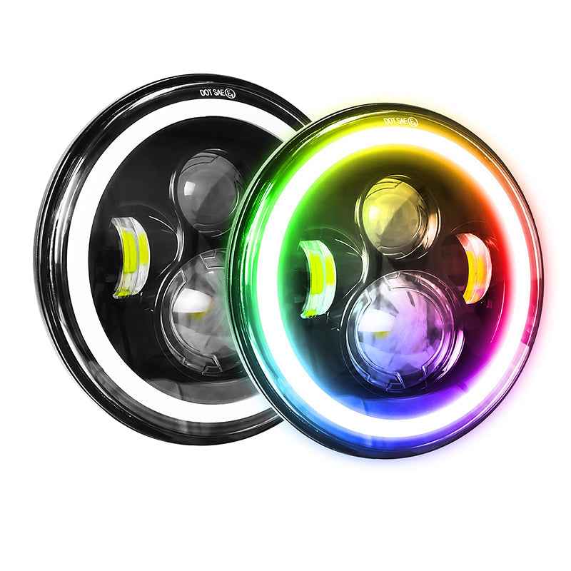 7 Inch Jeep Wrangler RGB LED Headlights - Bluetooth APP Controlled Color Changing Front Lights